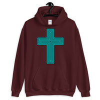 Cyan & Black Maze Cross Unisex Hoodie Abyssinian Kiosk Christian Jesus Religion Lined Latin Cross Gildan Original Art Fashion Cotton Apparel Clothing