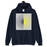 Half Blank Half Yellow Cube Spokes Grey BG Unisex Hoodie Abyssinian Kiosk Squares Bicycle Spokes Background Fashion Cotton Apparel Clothing Gildan Original Art