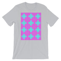 Criss Cross Magenta Cyan Unisex T-Shirt Abyssinian Kiosk 12 Small Equal Arm Crosses Christian Bella Canvas Original Art Fashion Cotton Apparel Clothing