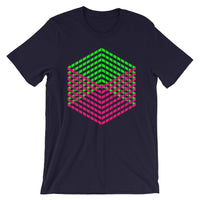 Pink Green Cube Illusion Unisex T-Shirt Abyssinian Kiosk 3D Bars Polygon Fashion Cotton Apparel Clothing Bella Canvas Original Art