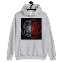 Half Blank Cube Spokes Half Red Black BG Unisex Hoodie Abyssinian Kiosk Squares Bicycle Spokes Background Fashion Cotton Apparel Clothing Gildan Original Art