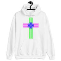 Green Magenta Blue Ellipse Cross Unisex Hoodie Abyssinian Kiosk Christian Jesus Religion Cross Gildan Original Art Fashion Cotton Apparel Clothing