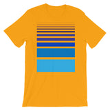 Purple to Blue Unisex T-Shirt Bars and Lines Orange Abyssinian Kiosk Fashion Cotton Apparel Clothing Bella Canvas Original Art 
