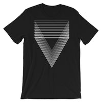 White Chiaroscuro Triangles Unisex T-Shirt From Light to Bold Color Abyssinian Kiosk Fashion Cotton Apparel Clothing Bella Canvas Original Art