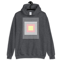 White Stripes Red Yellow Squares Unisex Hoodie Squares Within Lines Abyssinian Kiosk Fashion Cotton Apparel Clothing Gildan Original Art