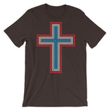 Red White Blue Empty Maze Cross Unisex T-Shirt Abyssinian Kiosk Christian Jesus Religion Lined Latin Cross Bella Canvas Original Art Fashion Cotton Apparel Clothing