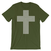 White & Empty Maze Cross Unisex T-Shirt Abyssinian Kiosk Christian Jesus Religion Lined Latin Cross Bella Canvas Original Art Fashion Cotton Apparel Clothing