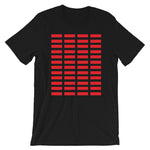 Red Grid Bars Unisex T-Shirt Abyssinian Kiosk Rectangle Bars Spaced Evenly Grid Pattern Fashion Cotton Apparel Clothing Bella Canvas Original Art