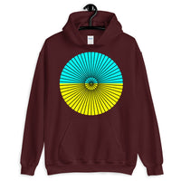 Black Cube Spokes Cyan Top Yellow Bottom Unisex Hoodie Abyssinian Kiosk Squares Bicycle Spokes Dual Color Circle Fashion Cotton Apparel Clothing Gildan Original Art