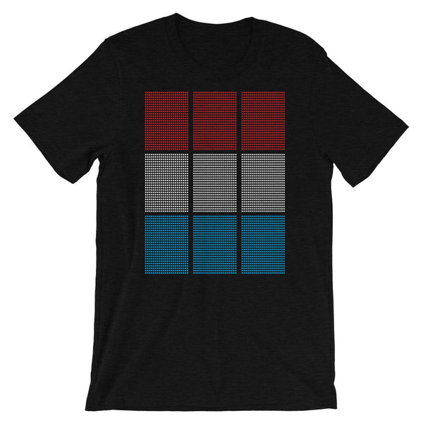 Red White Blue Squares Unisex T-Shirt Grid of Mini Squares Abyssinian Kiosk Fashion Cotton Apparel Clothing Bella Canvas Original Art