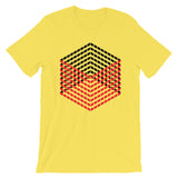 Red Black Cube Illusion Unisex T-Shirt Abyssinian Kiosk 3D Bars Polygon Fashion Cotton Apparel Clothing Bella Canvas Original Art