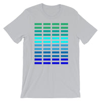 Green to Blue Grid Bars Unisex T-Shirt Abyssinian Kiosk Rectangle Bars Spaced Evenly Grid Pattern Fashion Cotton Apparel Clothing Bella Canvas Original Art