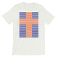 Orange Cross Navy Blue Lines Unisex T-Shirt Abyssinian Kiosk Christian Jesus Religion Lined Latin Cross Bella Canvas Original Art Fashion Cotton Apparel Clothing