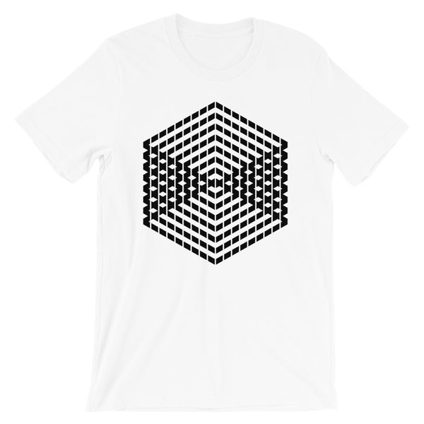 Black Cube Illusion Unisex T-Shirt Abyssinian Kiosk 3D Bars Polygon Fashion Cotton Apparel Clothing Bella Canvas Original Art