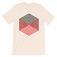 Red Black Cube Illusion Unisex T-Shirt Abyssinian Kiosk 3D Bars Polygon Fashion Cotton Apparel Clothing Bella Canvas Original Art