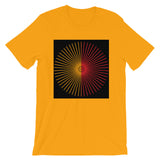 Half Blank Cube Spokes Half Red Black BG Unisex T-Shirt Abyssinian Kiosk Squares Bicycle Spokes Background Fashion Cotton Apparel Clothing Bella Canvas Original Art