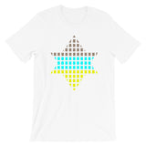 Brown, Cyan, Yellow Lime Boxes Star of David Unisex T-Shirt Abyssinian Kiosk Rectangles Jewish Falasha Abyssinia Ethiopia Bella Canvas Original Art Fashion Cotton Apparel Clothing