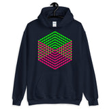 Pink Green Cube Illusion Unisex Hoodie Abyssinian Kiosk 3D Bars Polygon Fashion Cotton Apparel Clothing Gildan Original Art