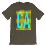 Cyan Yellow Grid CA Unisex T-Shirt Bella Canvas Original Art Abyssinian Kiosk Fashion Cotton Apparel Clothing California State America US