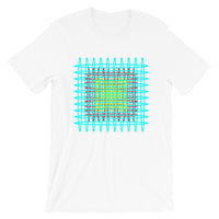 Cyan Red Yellow Ellipses Unisex T-Shirt Abyssinian Kiosk Fashion Ellipses Inside Ellipses Cotton Apparel Clothing Bella Canvas Original Art