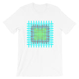 Cyan Red Yellow Ellipses Unisex T-Shirt Abyssinian Kiosk Fashion Ellipses Inside Ellipses Cotton Apparel Clothing Bella Canvas Original Art