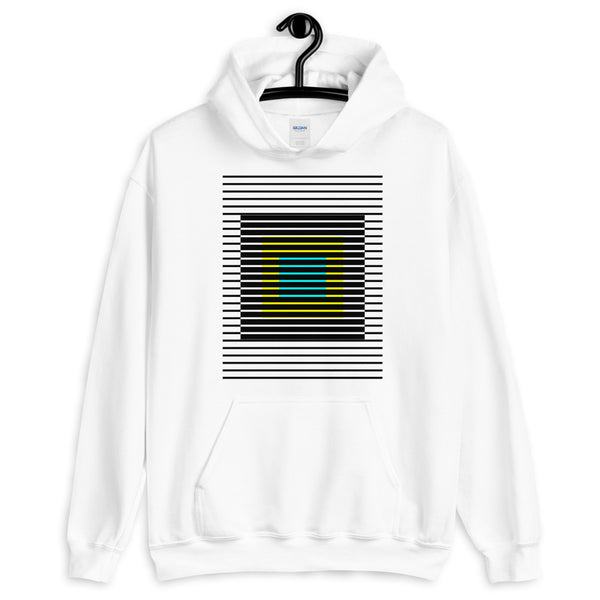 Black Stripes Yellow Cyan Squares Unisex Hoodie Squares Within Lines Abyssinian Kiosk Fashion Cotton Apparel Clothing Gildan Original Art