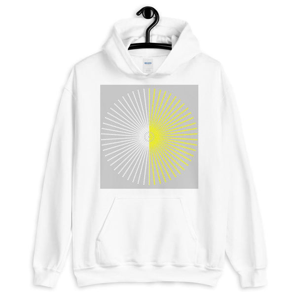 Half Blank Half Yellow Cube Spokes Grey BG Unisex Hoodie Abyssinian Kiosk Squares Bicycle Spokes Background Fashion Cotton Apparel Clothing Gildan Original Art