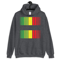 Green Yellow Red Broken Barcode Unisex Hoodie Original Art Abyssinian Kiosk Fashion Cotton Apparel Gildan Clothing Rasta Flag Reggae