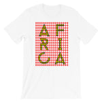 Africa Yellow Letters Red Grid Unisex T-Shirt Abyssinian Kiosk Fashion Cotton Apparel Clothing Bella Canvas Original Art 