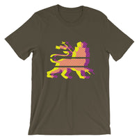 Yellow Magenta Diagonal Lines Unisex T-Shirt Abyssinian Kiosk Ethiopian Lion of Judah Bella Canvas Original Art Abyssinian Kiosk Fashion Cotton Apparel Clothing