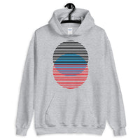 Black Blue Red Lined Circles Unisex Hoodie Abyssinian Kiosk Joining Circles Fashion Cotton Apparel Clothing Gildan Original Art