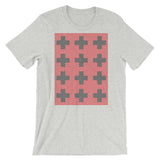 Criss Cross Red Black Unisex T-Shirt Abyssinian Kiosk 12 Small Equal Arm Crosses Christian Bella Canvas Original Art Fashion Cotton Apparel Clothing