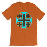 Cyan Black Orange #12 Cross Unisex T-Shirt Abyssinian Kiosk Ethiopian Christian Jesus Religion Equal Arm Bella Canvas Original Art Fashion Cotton Apparel Clothing