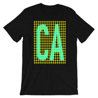 Cyan Yellow Grid CA Unisex T-Shirt Bella Canvas Original Art Abyssinian Kiosk Fashion Cotton Apparel Clothing California State America US