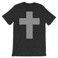 White & Empty Maze Cross Unisex T-Shirt Abyssinian Kiosk Christian Jesus Religion Lined Latin Cross Bella Canvas Original Art Fashion Cotton Apparel Clothing