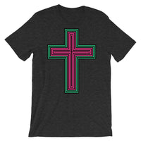 Black Pink Green Maze Cross Unisex T-Shirt Abyssinian Kiosk Christian Jesus Religion Lined Latin Cross Bella Canvas Original Art Fashion Cotton Apparel Clothing
