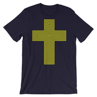 Yellow & Empty Maze Cross Unisex T-Shirt Abyssinian Kiosk Christian Jesus Religion Lined Latin Cross Bella Canvas Original Art Fashion Cotton Apparel Clothing