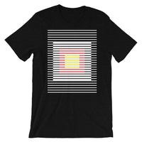 White Stripes Red Yellow Squares Unisex T-Shirt Squares Within Lines Abyssinian Kiosk Fashion Cotton Apparel Clothing Bella Canvas Original Art