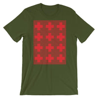 Criss Cross Red Unisex T-Shirt Abyssinian Kiosk 12 Small Equal Arm Crosses Christian Bella Canvas Original Art Fashion Cotton Apparel Clothing