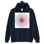 Half Blank Cube Spokes Half Red White BG Unisex Hoodie Abyssinian Kiosk Squares Bicycle Spokes Background Fashion Cotton Apparel Clothing Gildan Original Art