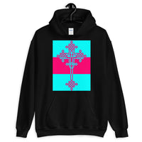 Cyan Pink Cyan #13 Cross Unisex Hoodie Abyssinian Kiosk Ethiopian Coptic Orthodox Tewahedo Christian Gildan Original Art Fashion Cotton Apparel Clothing