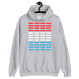 Red White Blue Grid Bars Unisex Hoodie Abyssinian Kiosk Rectangle Bars Spaced Evenly Grid Pattern Fashion Cotton Apparel Clothing Gildan Original Art