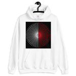 Half Blank Cube Spokes Half Red Black BG Unisex Hoodie Abyssinian Kiosk Squares Bicycle Spokes Background Fashion Cotton Apparel Clothing Gildan Original Art