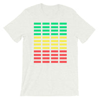 Green Yellow Red Grid Bars Unisex T-Shirt Abyssinian Kiosk Rectangle Bars Spaced Evenly Grid Pattern Fashion Cotton Apparel Clothing Bella Canvas Original Art