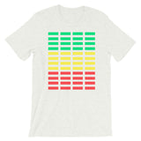 Green Yellow Red Grid Bars Unisex T-Shirt Abyssinian Kiosk Rectangle Bars Spaced Evenly Grid Pattern Fashion Cotton Apparel Clothing Bella Canvas Original Art