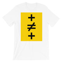 Crosses Not Made Equal Unisex T-Shirt Abyssinian Kiosk Plus Sign Not Equal to Mathematics Yellow Black Bella Canvas Original Art Fashion Cotton Apparel Clothing