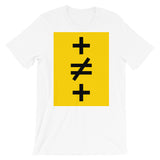 Crosses Not Made Equal Unisex T-Shirt Abyssinian Kiosk Plus Sign Not Equal to Mathematics Yellow Black Bella Canvas Original Art Fashion Cotton Apparel Clothing