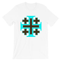 Cyan Black Orange #12 Cross Unisex T-Shirt Abyssinian Kiosk Ethiopian Christian Jesus Religion Equal Arm Bella Canvas Original Art Fashion Cotton Apparel Clothing