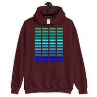 Green to Blue Grid Bars Unisex Hoodie Abyssinian Kiosk Rectangle Bars Spaced Evenly Grid Pattern Fashion Cotton Apparel Clothing Gildan Original Art