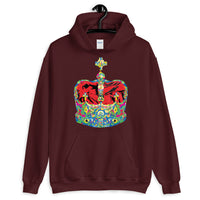 Funky Crown Red Unisex Hoodie Abyssinian Kiosk Empress Menen Crown Haile Selassie Colors African Royal Royalty Fashion Cotton Apparel Clothing Gildan Original Art